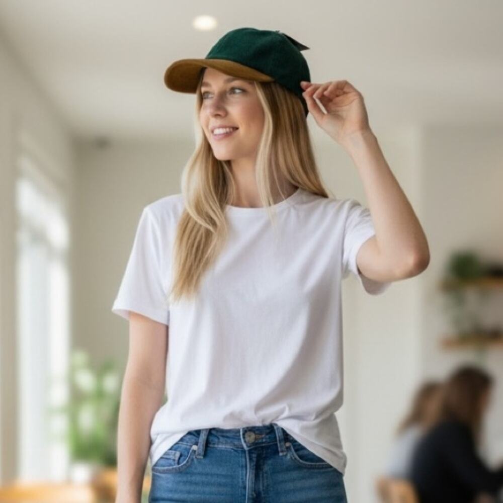 DAVID & YOUNG Women’s Green Corduroy and Tan Baseball Hat